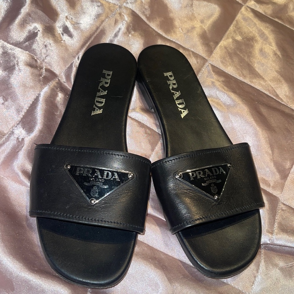Prada logo plate sandals